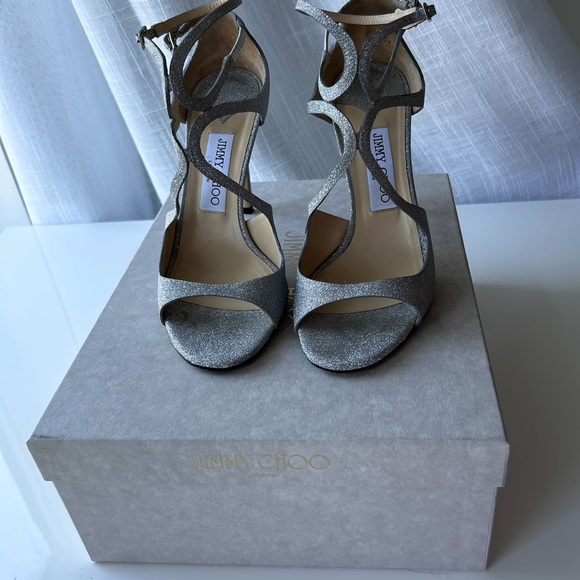 Jimmy Choo Women's Lang Glitter Leather Strappy High-Heel Sandals Size 39 - Picture 2 of 9